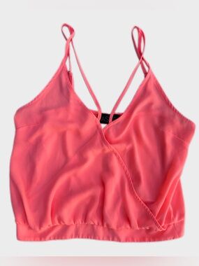 ASTR The Label Coral Bright Pink Cross Back Tank Top Size Small Spaghetti Strap